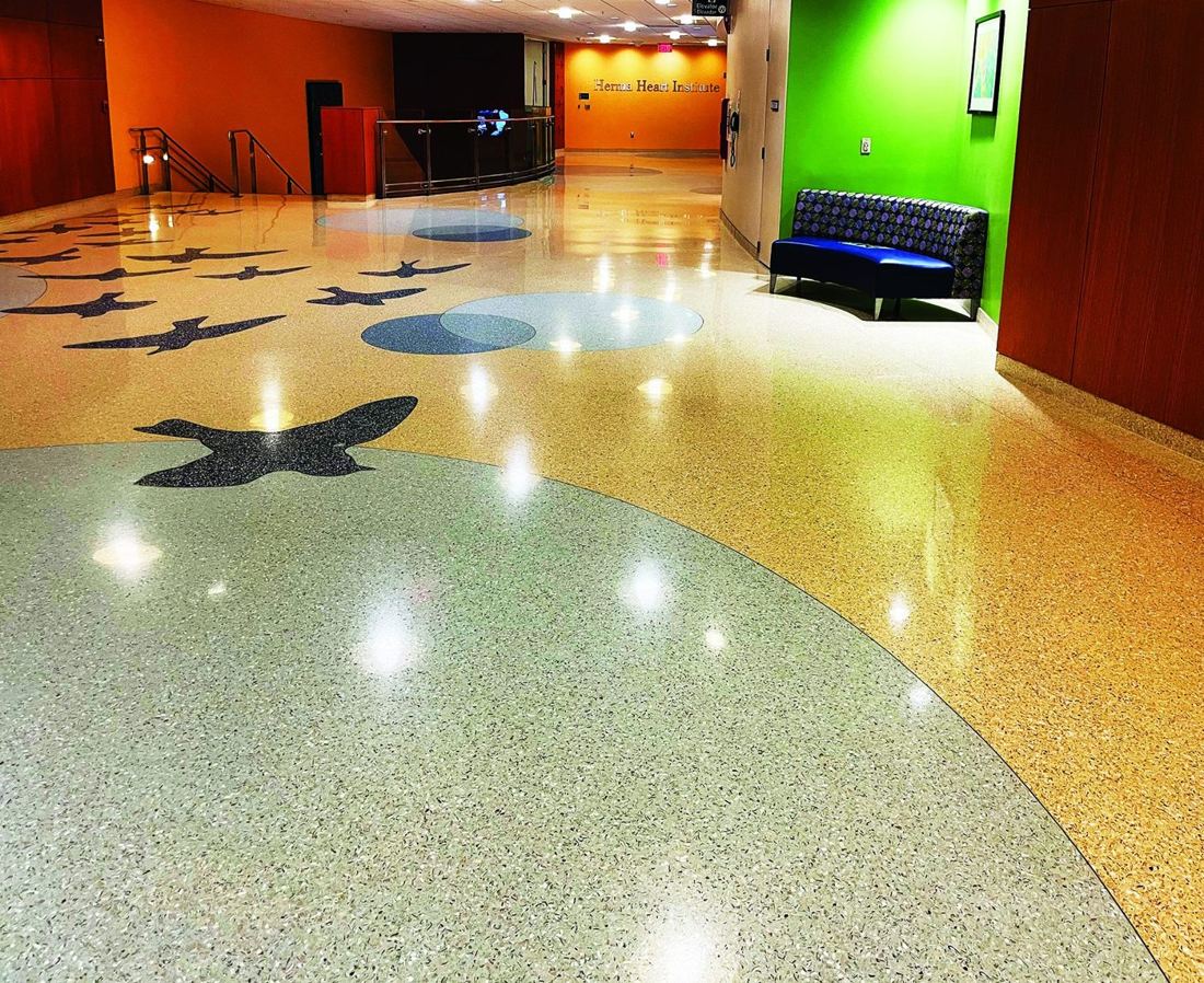 Glossy terrazzo floor at Children&rsquo;s Hospital in Milwaukee, Wisconsin, coated with SIMIX Multi-Surface Ceramic Clearcoat