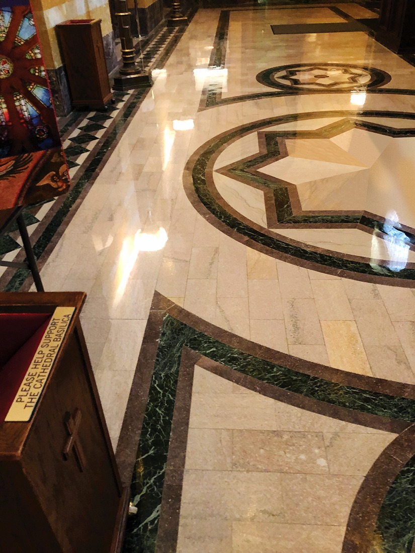 Polished inlaid marble floor at the Cathedral Basilica in St. Louis, Missouri, maintained with SIMIX