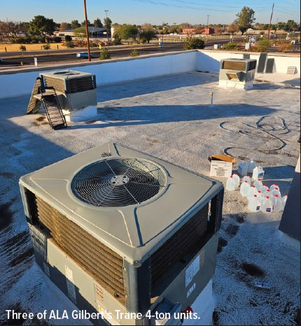 Rooftop air conditioning unit at the Gilbert, Arizona school cleaned and coated with SIMIX